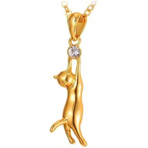 U7 Cat Pendant Necklace for Women Stainless Steel Cute Kitty Cat Jewelry Gift(01-Gold)