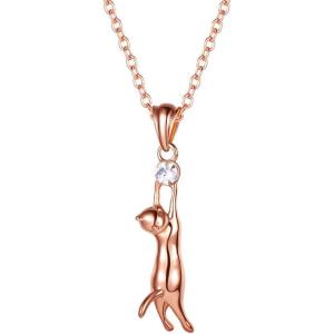 U7 Cat Pendant Necklace for Women Stainless Steel Cute Kitty Cat Jewelry Gift(01-Rose Gold)