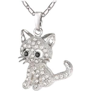 U7 Cat Pendant Necklace for Women Stainless Steel Cute Kitty Cat Jewelry Gift(05-Crystal Cat-Platinum)