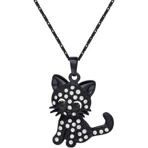 U7 Cat Pendant Necklace for Women Stainless Steel Cute Kitty Cat Jewelry Gift(05-Crystal Cat-Rose Gold)