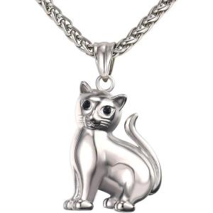 U7 Cat Pendant Necklace for Women Stainless Steel Cute Kitty Cat Jewelry Gift(07-Big Cat-Stainless)