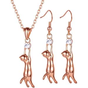 U7 Cat Pendant Necklace for Women Stainless Steel Cute Kitty Cat Jewelry Gift(Rose Gold(Necklace+Earrings))