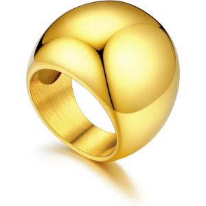 U7 Chunky Gold Dome Rings for Women, Stainless Steel/18KGold Plated/Black Statement Ring Non Tarnish Women Rings, Size 7-12(A:18K Gold- 23mm)