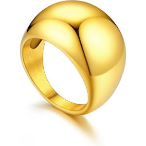 U7 Chunky Gold Dome Rings for Women, Stainless Steel/18KGold Plated/Black Statement Ring Non Tarnish Women Rings, Size 7-12(A:18K Gold-16mm)