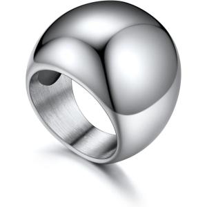 U7 Chunky Gold Dome Rings for Women, Stainless Steel/18KGold Plated/Black Statement Ring Non Tarnish Women Rings, Size 7-12(B:Stainless Steel- 23mm)