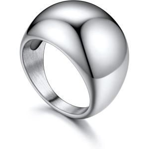 U7 Chunky Gold Dome Rings for Women, Stainless Steel/18KGold Plated/Black Statement Ring Non Tarnish Women Rings, Size 7-12(B:Stainless Steel-16mm)