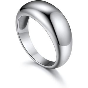 U7 Chunky Gold Dome Rings for Women, Stainless Steel/18KGold Plated/Black Statement Ring Non Tarnish Women Rings, Size 7-12(B:Stainless Steel-8.8mm)