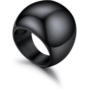 U7 Chunky Gold Dome Rings for Women, Stainless Steel/18KGold Plated/Black Statement Ring Non Tarnish Women Rings, Size 7-12(C:Black- 23mm)