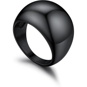 U7 Chunky Gold Dome Rings for Women, Stainless Steel/18KGold Plated/Black Statement Ring Non Tarnish Women Rings, Size 7-12(C:Black-16mm)