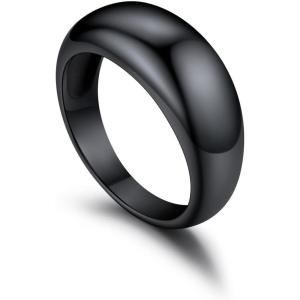 U7 Chunky Gold Dome Rings for Women, Stainless Steel/18KGold Plated/Black Statement Ring Non Tarnish Women Rings, Size 7-12(C:Black-8.8mm)