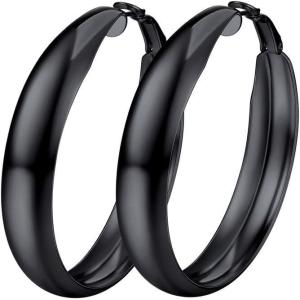 U7 Chunky Hoop Earrings for Women, Stainless Steel Hoops Earring, Classic Polished Thick Ear Jewelry, Black/Silver/Gold Hoop Earrings, 20/30/40/60/80mm(2.Black)