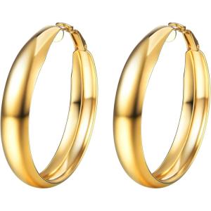 U7 Chunky Hoop Earrings for Women, Stainless Steel Hoops Earring, Classic Polished Thick Ear Jewelry, Black/Silver/Gold Hoop Earrings, 20/30/40/60/80mm(2.Gold)