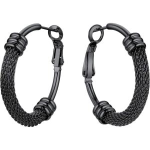 U7 Chunky Hoop Earrings for Women, Thick Gold Plated/Black Stainless Steel Hoops Earrings Statement Jewelry, 30/40/60/80mm(1.Black)