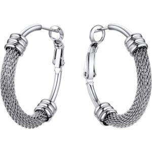 U7 Chunky Hoop Earrings for Women, Thick Gold Plated/Black Stainless Steel Hoops Earrings Statement Jewelry, 30/40/60/80mm(1.Silver)