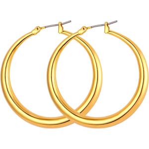 U7 Chunky Hoop Earrings for Women, Thick Gold Plated/Black Stainless Steel Hoops Earrings Statement Jewelry, 30/40/60/80mm(2.Gold)