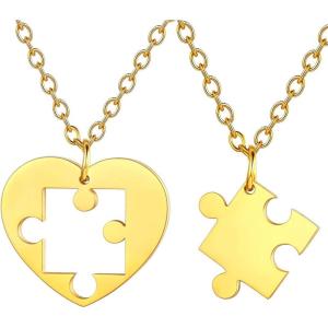 U7 Couple Necklaces for Women Men,Stainless Steel/Black/18K Gold Plated Puzzle Piece Pendant BFF Necklaces Gift(Basic-Gold)