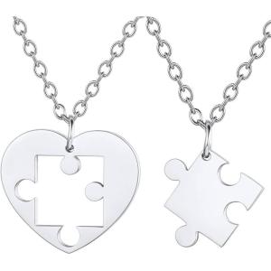 U7 Couple Necklaces for Women Men,Stainless Steel/Black/18K Gold Plated Puzzle Piece Pendant BFF Necklaces Gift(Basic-Steel)
