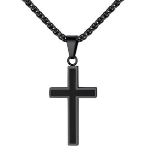 U7 Cross Necklace for Men, Stainless Steel Silver Black Gold Mens Cross Necklace, 22-24 Inches(1.black)