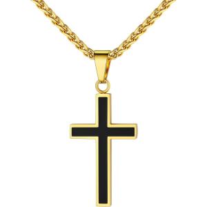 U7 Cross Necklace for Men, Stainless Steel Silver Black Gold Mens Cross Necklace, 22-24 Inches(1.gold)
