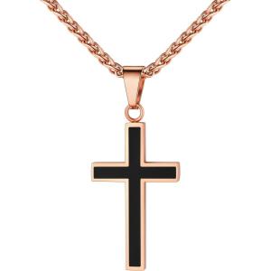 U7 Cross Necklace for Men, Stainless Steel Silver Black Gold Mens Cross Necklace, 22-24 Inches(1.rose gold)