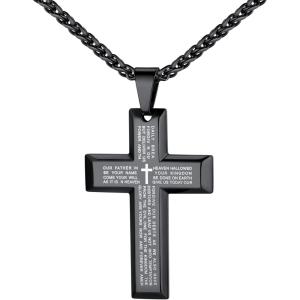 U7 Cross Necklace for Men, Stainless Steel Silver Black Gold Mens Cross Necklace, 22-24 Inches(2.black)