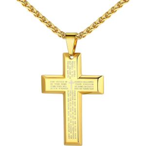 U7 Cross Necklace for Men, Stainless Steel Silver Black Gold Mens Cross Necklace, 22-24 Inches(2.gold)