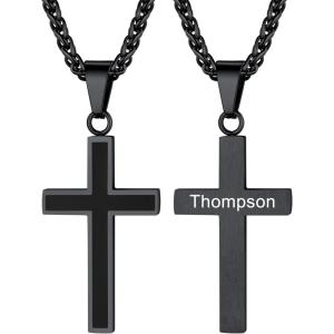 U7 Cross Necklace for Men, Stainless Steel Silver Black Gold Mens Cross Necklace, 22-24 Inches(3.black custom)