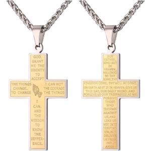 U7 Cross Necklace for Men, Stainless Steel Silver Black Gold Mens Cross Necklace, 22-24 Inches(4.silver)