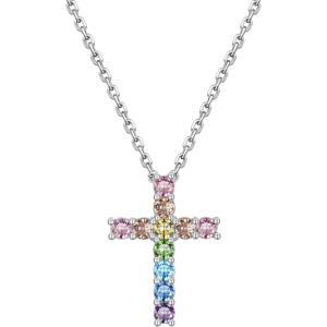 U7 Cross Necklace for Women,Silver/14K Gold Large or Small Cross Necklaces with CZ Diamond,Faith Birthday/Christmas Gift for Her Women Mother Daughter Grandmother(5.Small Colorful CZ Cross-Silver (for my mom))