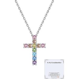 U7 Cross Necklace for Women,Silver/14K Gold Large or Small Cross Necklaces with CZ Diamond,Faith Birthday/Christmas Gift for Her Women Mother Daughter Grandmother(5.Small Colorful CZ Cross-Silver (for my grandmother))