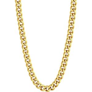 U7 Cuban Link Chain Necklace, Stainless Steel/Black/Gold Plated Chunky Curb Chain Necklace for Men Women, 14-30 Inches, 3/6/9/12 mm Width(b. 9mm Gold)