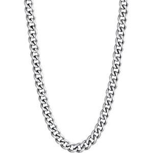 U7 Cuban Link Chain Necklace, Stainless Steel/Black/Gold Plated Chunky Curb Chain Necklace for Men Women, 14-30 Inches, 3/6/9/12 mm Width(e. 6mm Steel)