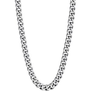 U7 Cuban Link Chain Necklace, Stainless Steel/Black/Gold Plated Chunky Curb Chain Necklace for Men Women, 14-30 Inches, 3/6/9/12 mm Width(h. 9mm Steel)