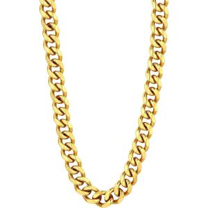 U7 Cuban Link Chain Necklace, Stainless Steel/Black/Gold Plated Chunky Curb Chain Necklace for Men Women, 14-30 Inches, 3/6/9/12 mm Width(j. 12mm Gold)