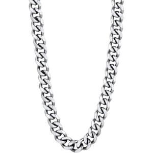 U7 Cuban Link Chain Necklace, Stainless Steel/Black/Gold Plated Chunky Curb Chain Necklace for Men Women, 14-30 Inches, 3/6/9/12 mm Width(k. 12mm Steel)