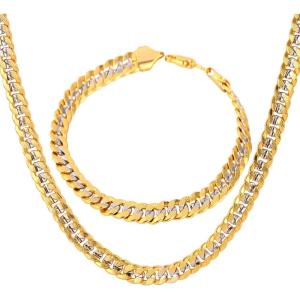 U7 Cuban Link Chain Necklace, Stainless Steel/Black/Gold Plated Chunky Curb Chain Necklace for Men Women, 14-30 Inches, 3/6/9/12 mm Width(n. 6.5mm Gold & Platinum)