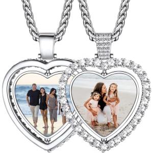 U7 Custom Photo Necklace Men Women Personalized Jewelry Customized Any Picture Pendant Stainless Steel Chain 18-30 Inch Tennis Necklaces, Mothers or Lover Gift(13-CZ heart stainless(both sides photo))