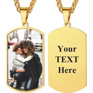 U7 Custom Photo Necklace Men Women Personalized Jewelry Customized Any Picture Pendant Stainless Steel Chain 18-30 Inch Tennis Necklaces, Mothers or Lover Gift(11-dog tags gold)