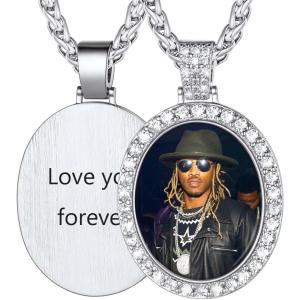 U7 Custom Photo Necklace Men Women Personalized Jewelry Customized Any Picture Pendant Stainless Steel Chain 18-30 Inch Tennis Necklaces, Mothers or Lover Gift(03-CZ Oval stainless)