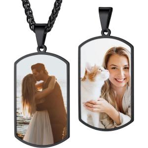 U7 Custom Photo Necklace Men Women Personalized Jewelry Customized Any Picture Pendant Stainless Steel Chain 18-30 Inch Tennis Necklaces, Mothers or Lover Gift(23-both sides photo custom-dog tags black)