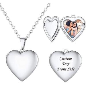 U7 Custom Photo Necklace Men Women Personalized Jewelry Customized Any Picture Pendant Stainless Steel Chain 18-30 Inch Tennis Necklaces, Mothers or Lover Gift(09-classic locket-stainless steel)