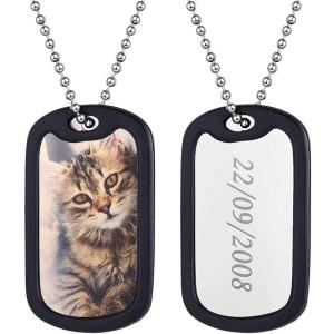U7 Custom Photo Necklace Men Women Personalized Jewelry Customized Any Picture Pendant Stainless Steel Chain 18-30 Inch Tennis Necklaces, Mothers or Lover Gift(07-1pcs military dog tags)