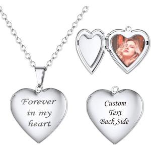 U7 Custom Photo Necklace Men Women Personalized Jewelry Customized Any Picture Pendant Stainless Steel Chain 18-30 Inch Tennis Necklaces, Mothers or Lover Gift(17-FIMH locket-stainless steel)