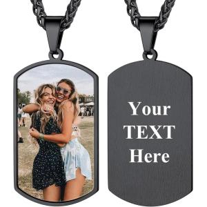 U7 Custom Photo Necklace Men Women Personalized Jewelry Customized Any Picture Pendant Stainless Steel Chain 18-30 Inch Tennis Necklaces, Mothers or Lover Gift(11-dog tags black)