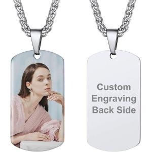 U7 Custom Photo Necklace Men Women Personalized Jewelry Customized Any Picture Pendant Stainless Steel Chain 18-30 Inch Tennis Necklaces, Mothers or Lover Gift(05-dog tag stainless)