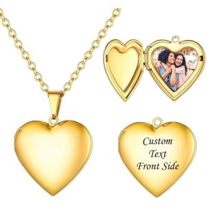 U7 Custom Photo Necklace Men Women Personalized Jewelry Customized Any Picture Pendant Stainless Steel Chain 18-30 Inch Tennis Necklaces, Mothers or Lover Gift(09-classic locket-gold)