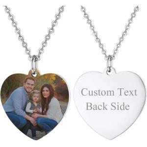 U7 Custom Photo Necklace Men Women Personalized Jewelry Customized Any Picture Pendant Stainless Steel Chain 18-30 Inch Tennis Necklaces, Mothers or Lover Gift(06-heart stainless)