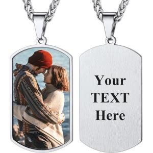 U7 Custom Photo Necklace Men Women Personalized Jewelry Customized Any Picture Pendant Stainless Steel Chain 18-30 Inch Tennis Necklaces, Mothers or Lover Gift(11-dog tags stainless)