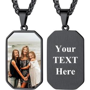 U7 Custom Photo Necklace Men Women Personalized Jewelry Customized Any Picture Pendant Stainless Steel Chain 18-30 Inch Tennis Necklaces, Mothers or Lover Gift(12-octagon dog tags black)
