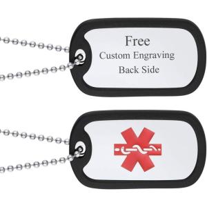 U7 Custom Photo Necklace for Men Women, Stainless Steel Black Gold Color Dog Tag – Personalized Text Engraved Memory Heart/Round Square Shaped Picture Pendant Necklaces Lover Gift Mothers Fathers Day(16.Medial Tag(stainless)-custom text)